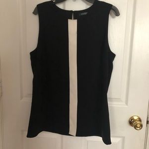 Lauren Ralph Lauren Black & Ivory Sleeveless Blouse Sz L